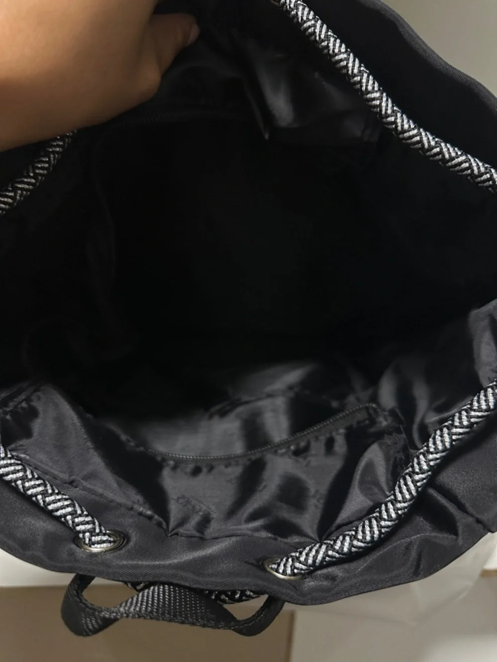 Versace Black Drawstring Backpack with Front Zip Pocket